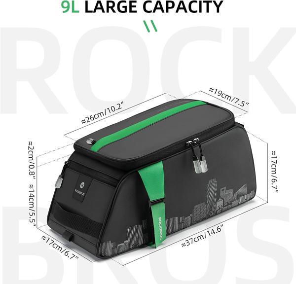 ROCKBROS | Gepäckträgertasche – Wasserdichte 9L Fahrradtasche mit Regenschutz und Schultergurt, in Schwarz